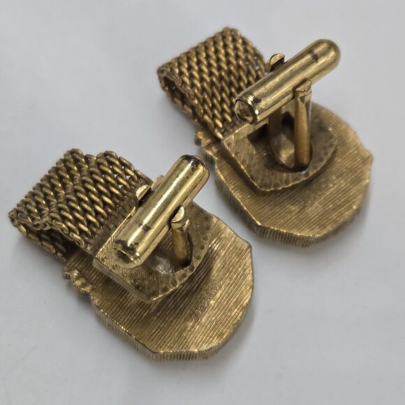 Vintage 1960'S Julius Caesar Gold Tone Bold Unique Meshwrap Swank Cufflinks - Picture 3 of 5